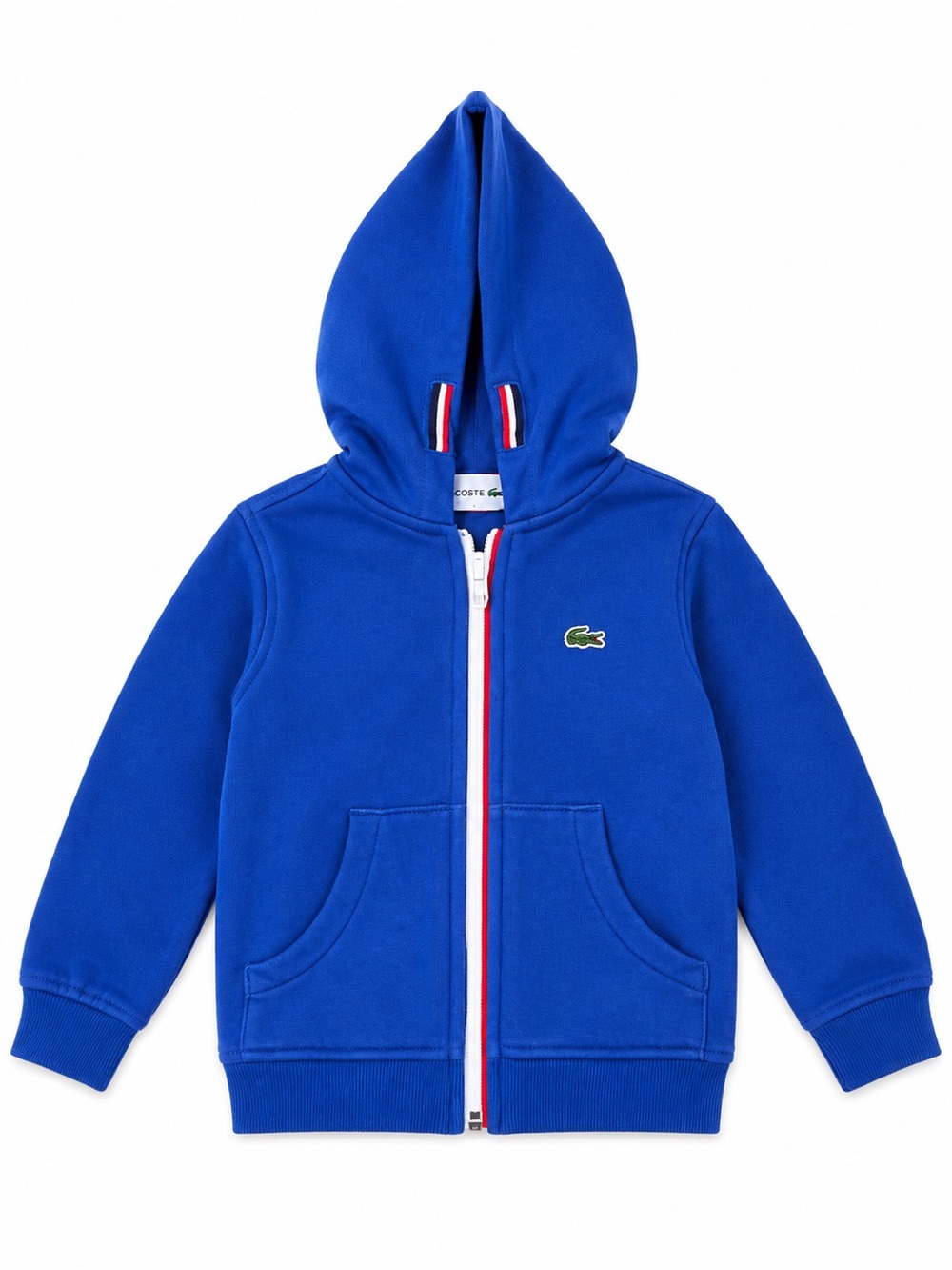 Lacoste Kids Royal Blue Hooded Zip Sweatshirt with Tricolor Trim